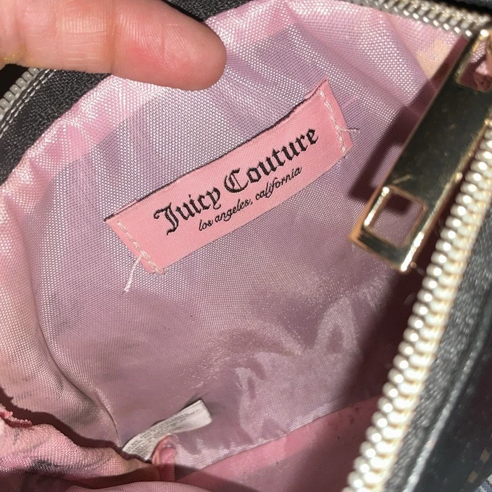 Juicy‎ Couture Black Faux Leather Logo Pouch Cosmetic Bag Gold Hardware Makeup